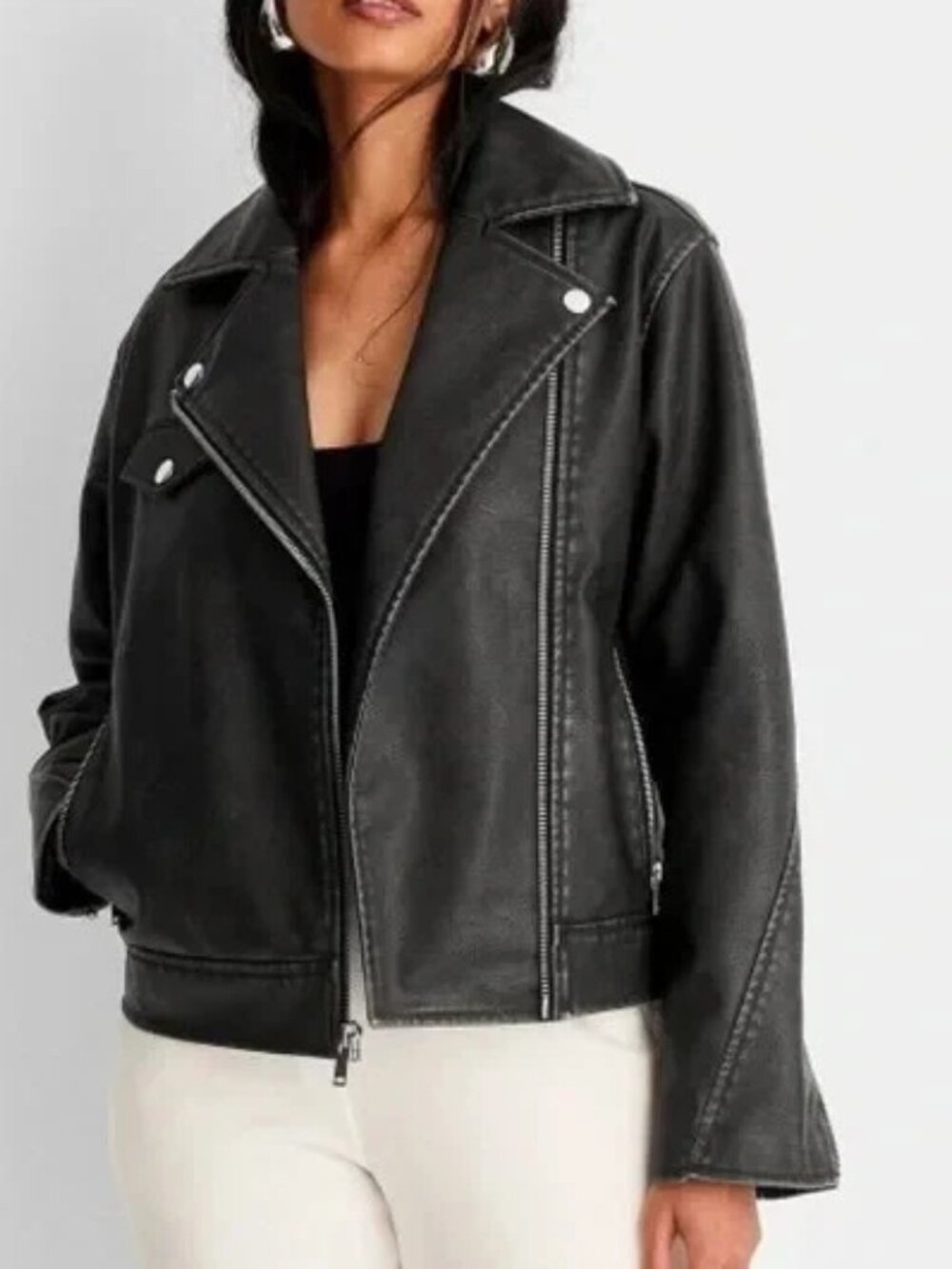 Universal Thread Women's Moto Jacket Faux Leather Faded Black NEW